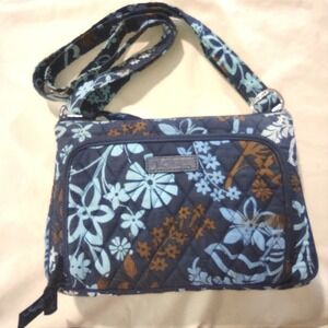 Vera Bradley Quilted Floral Crossbody Bag Blue Light Navy Brown Adjustable Strap